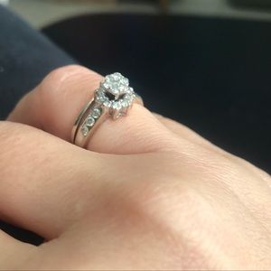 Wedding ring set 14k white gold real diamonds